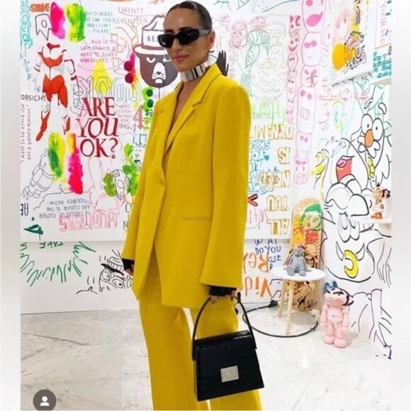 Zara Blazer XS Yellow Double Breasted Asymmetric Blogger Fave - Picture 4 of 16